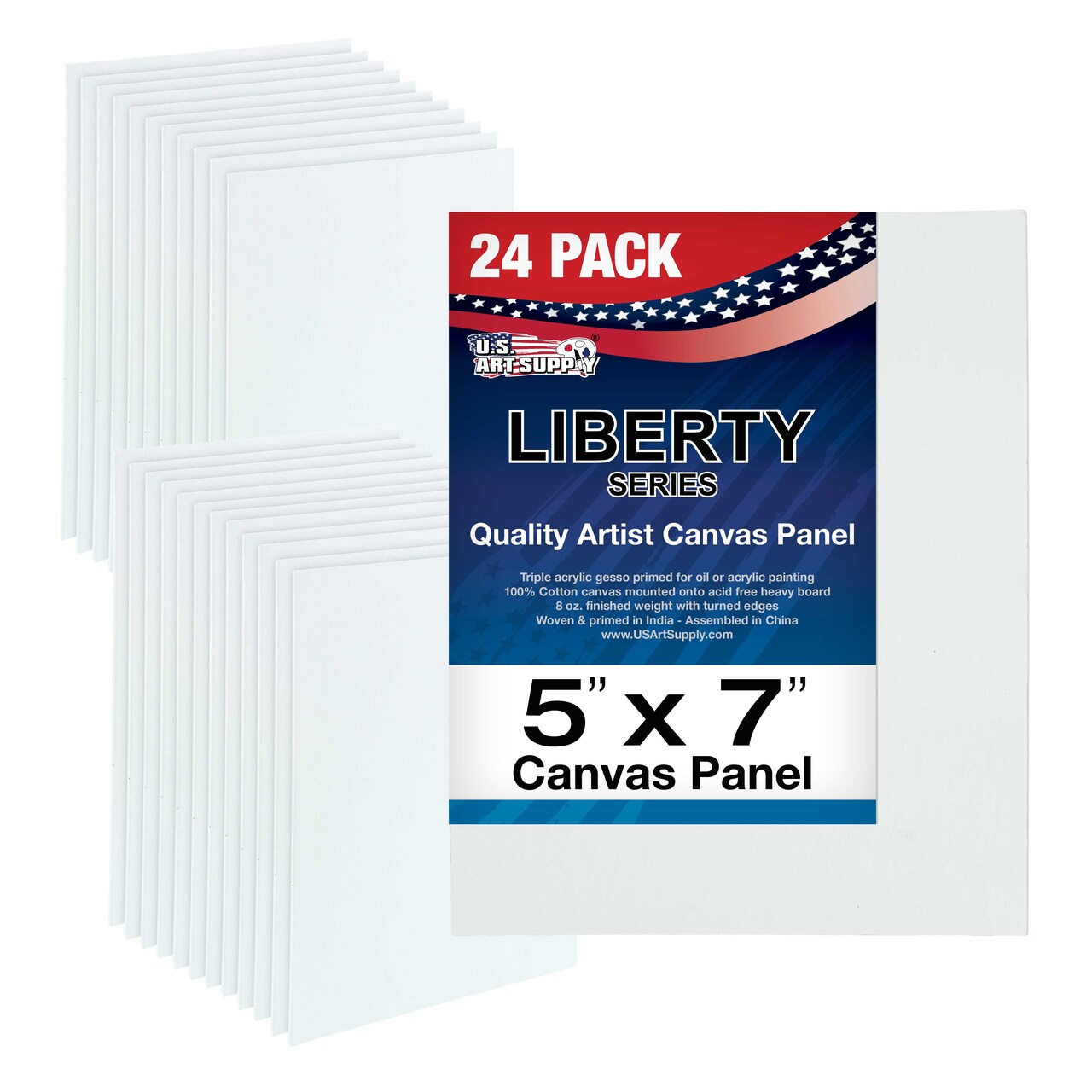 5 X 7 Inch Professional Art Canvas Board Panels 24 Pack - 8 Ounce Heavyweight Cotton Acid Free Canvases for Painting Acrylics and Watercolor (1 Case of 24 Single Canvas Painting Panels)